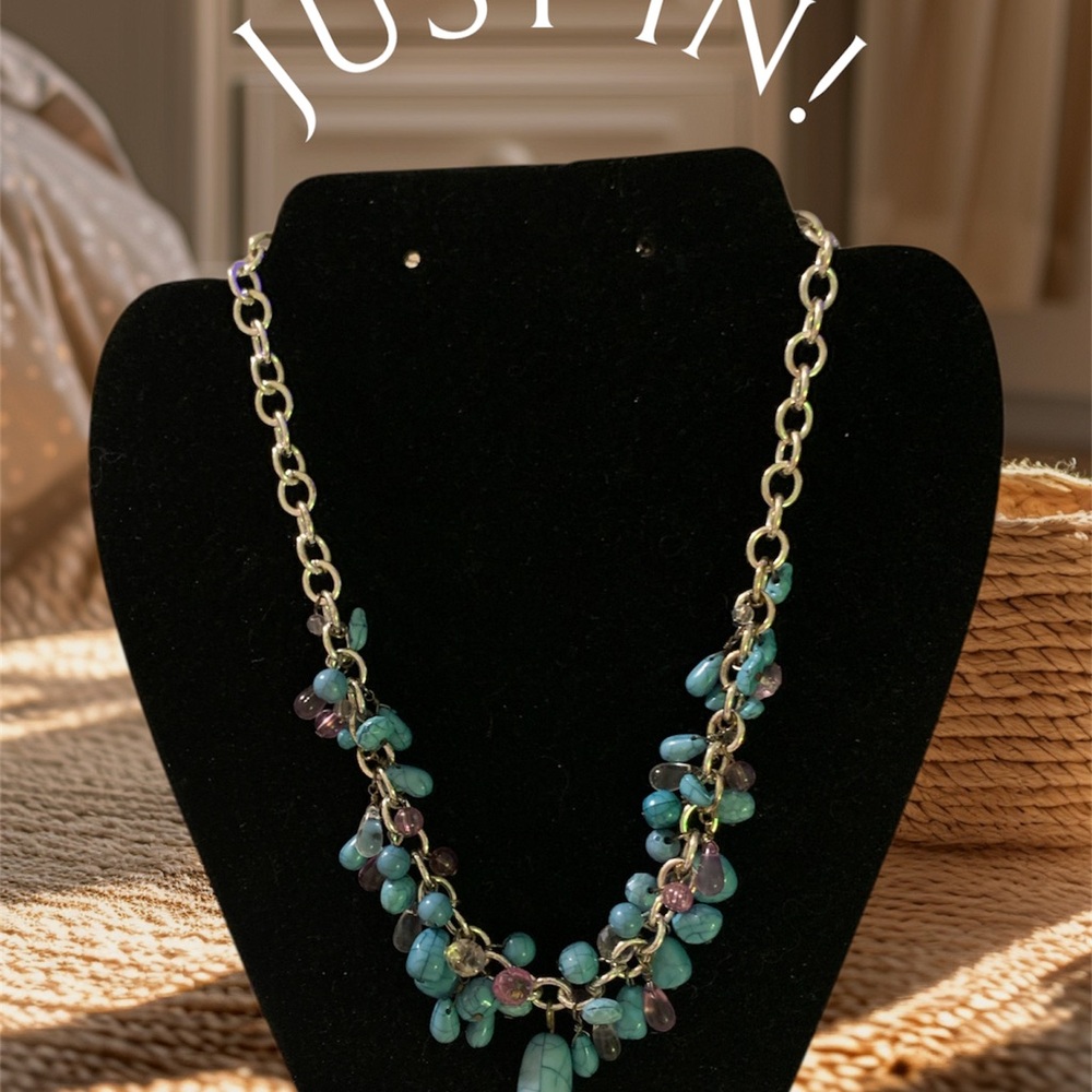Crazy Horse Elegant Beaded Necklace - Faux Turquoise and Purple Amethyst